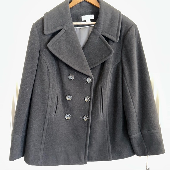 NWT Preston and York black wool double breasted peacoat women’s 16W - Picture 2 of 11